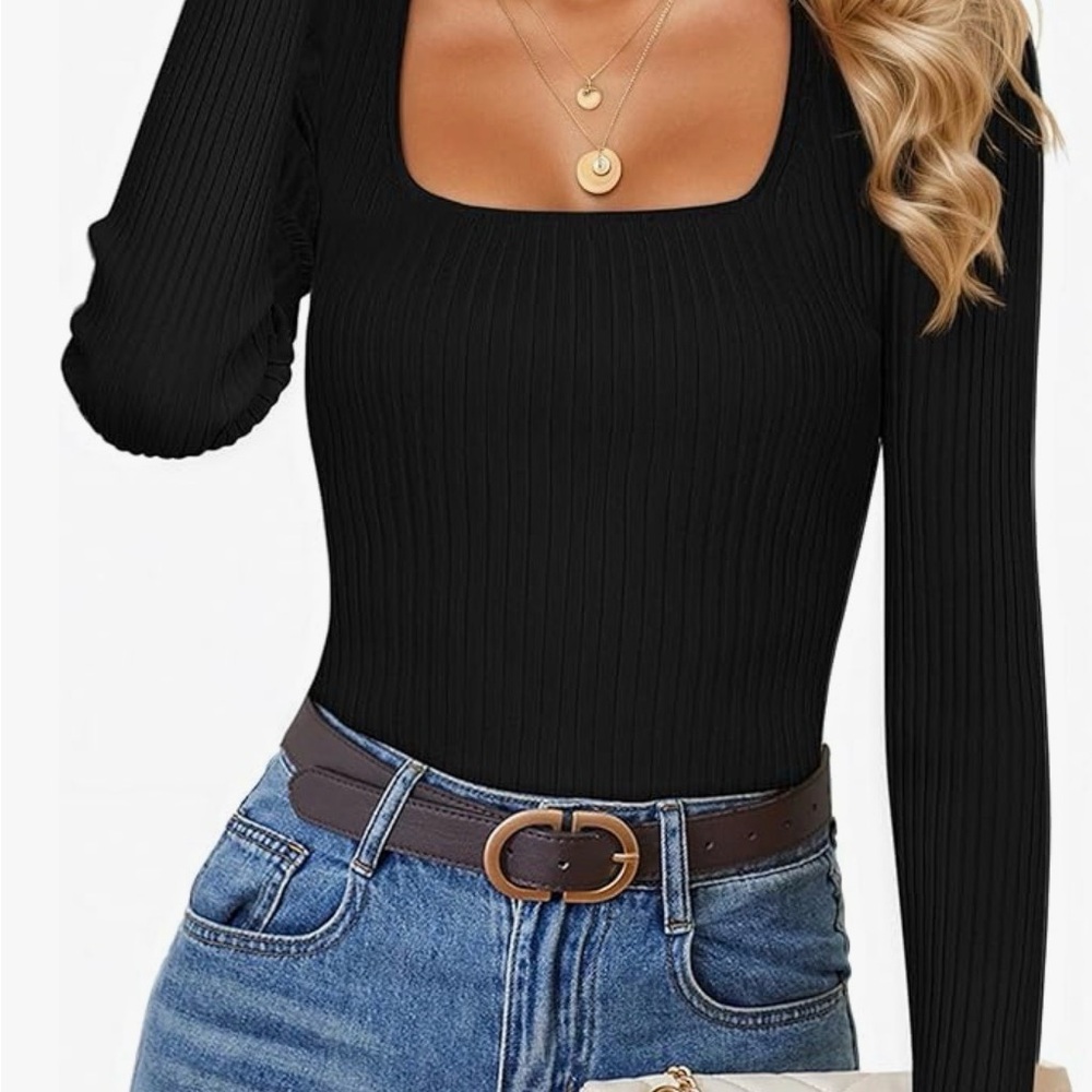 Chic Black Ribbed Long Sleeve Top